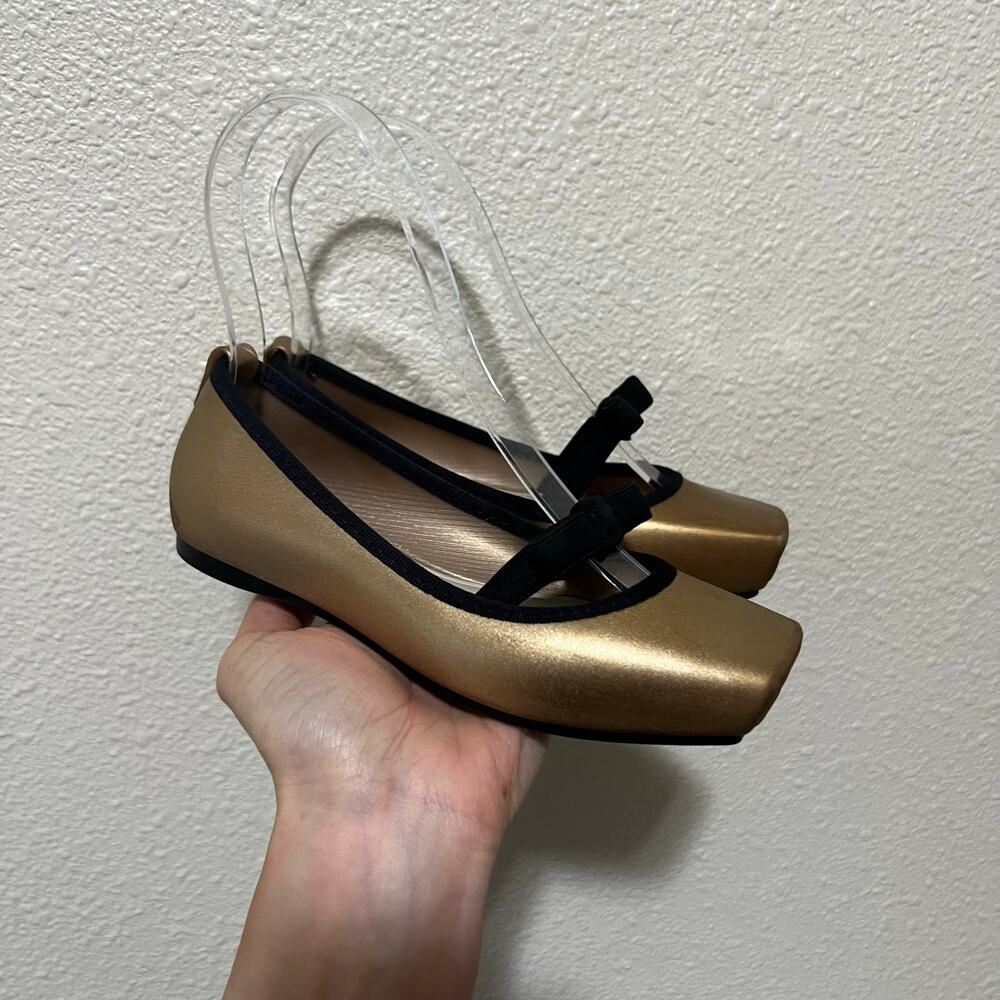 Mel designed by Melissa Ballet Bow Square toe Flats Bronze Gold Black Girls 13